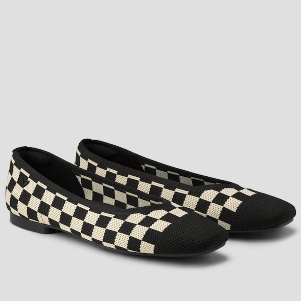 Vivaia Square Toe V-Cut Black and White Checkered Flats - Picture 8 of 10